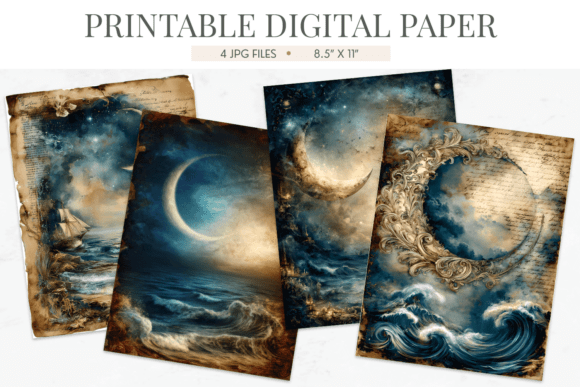 Download Celestial Ocean Junk Journal Paper Pack - Journal paper Collection