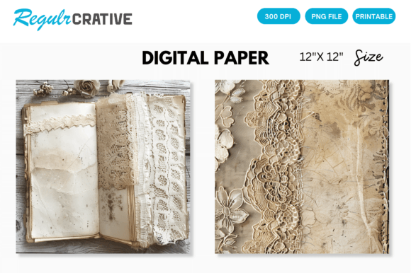 Download Antique Lace Junk Journal Digital Paper - Junk journal Collection