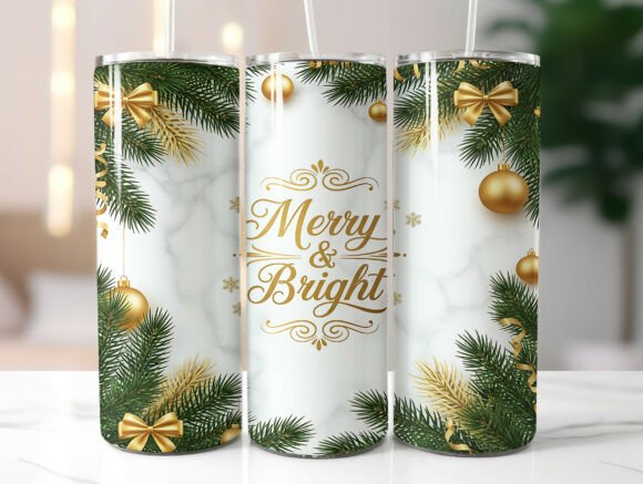 Download Merry and Bright Gold Christmas Tumbler - Premium Resources